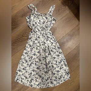 Ivory Floral Maxi Dress with Black Print